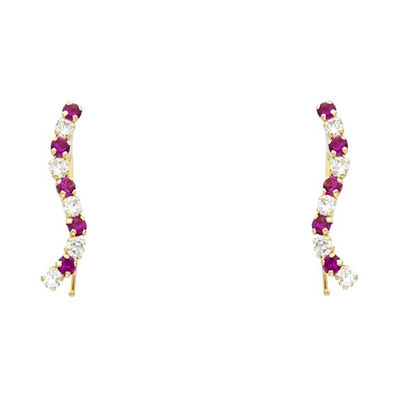 14K Yellow Gold Lined CZ Earrings